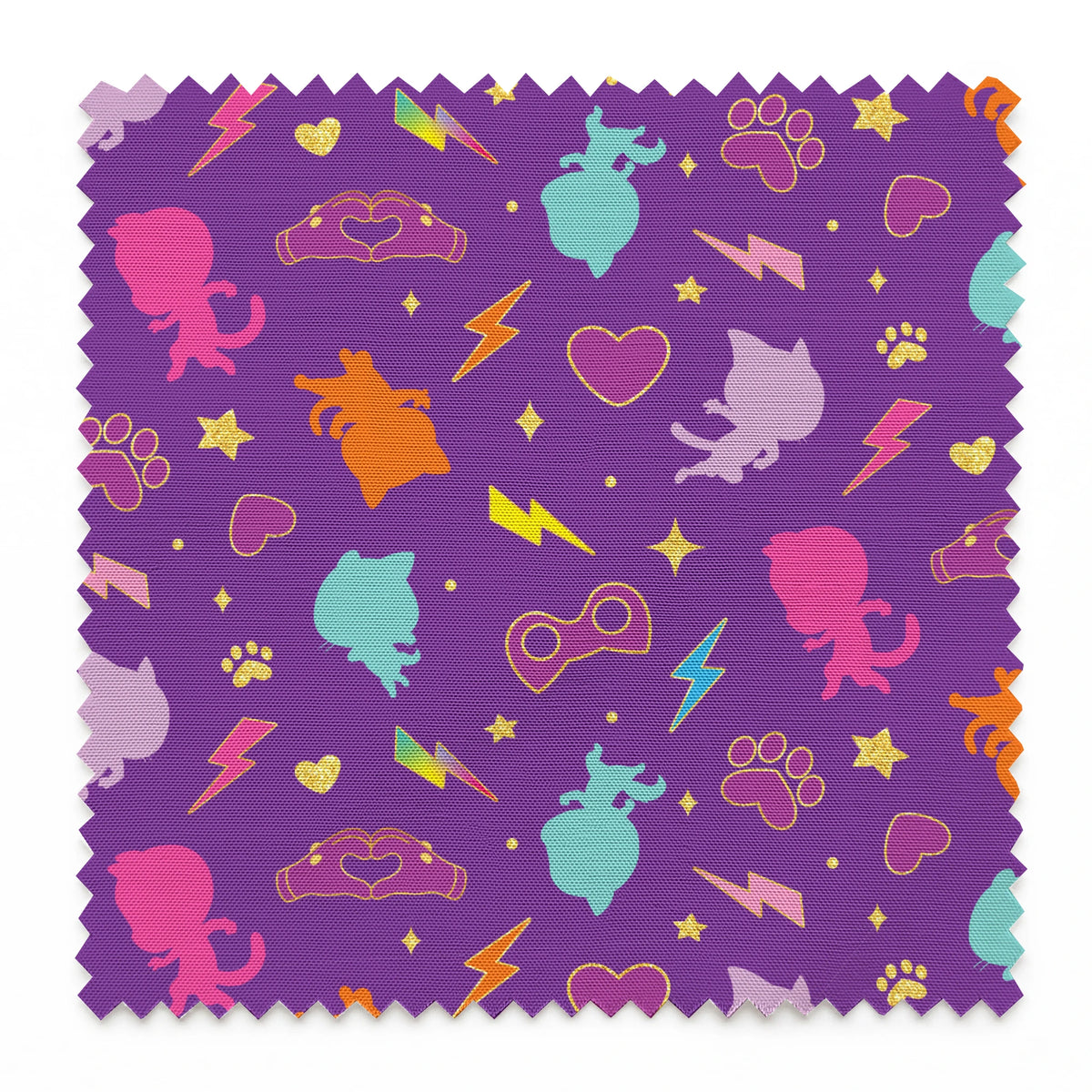 Disney Jr's. SuperKitties Pawsome Characters on Purple Fabric