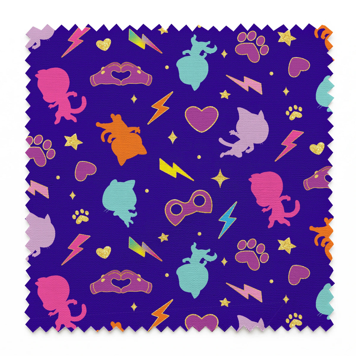 Disney Jr's. SuperKitties Pawsome Characters on Blue Fabric