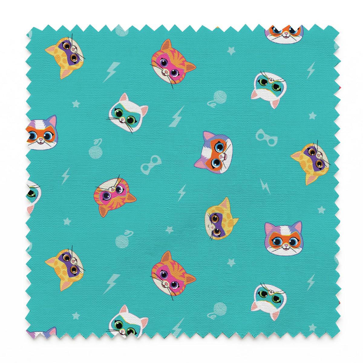 Disney Jr's. SuperKitties Friends Furever on Teal Fabric