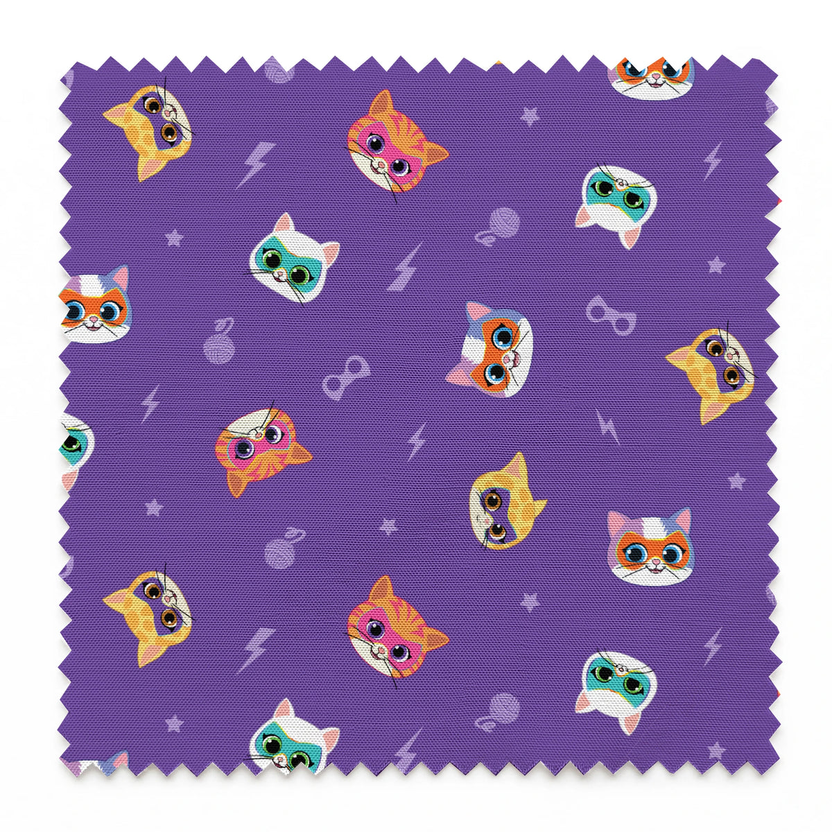 Disney Jr's. SuperKitties Friends Furever on Purple Fabric