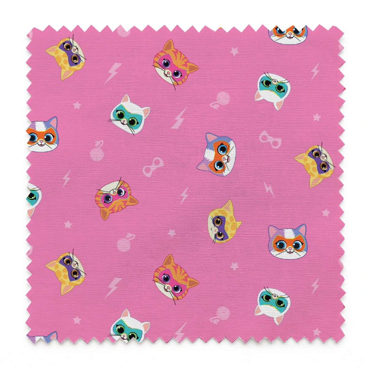 Disney Jr's. SuperKitties Friends Furever on Pink Fabric