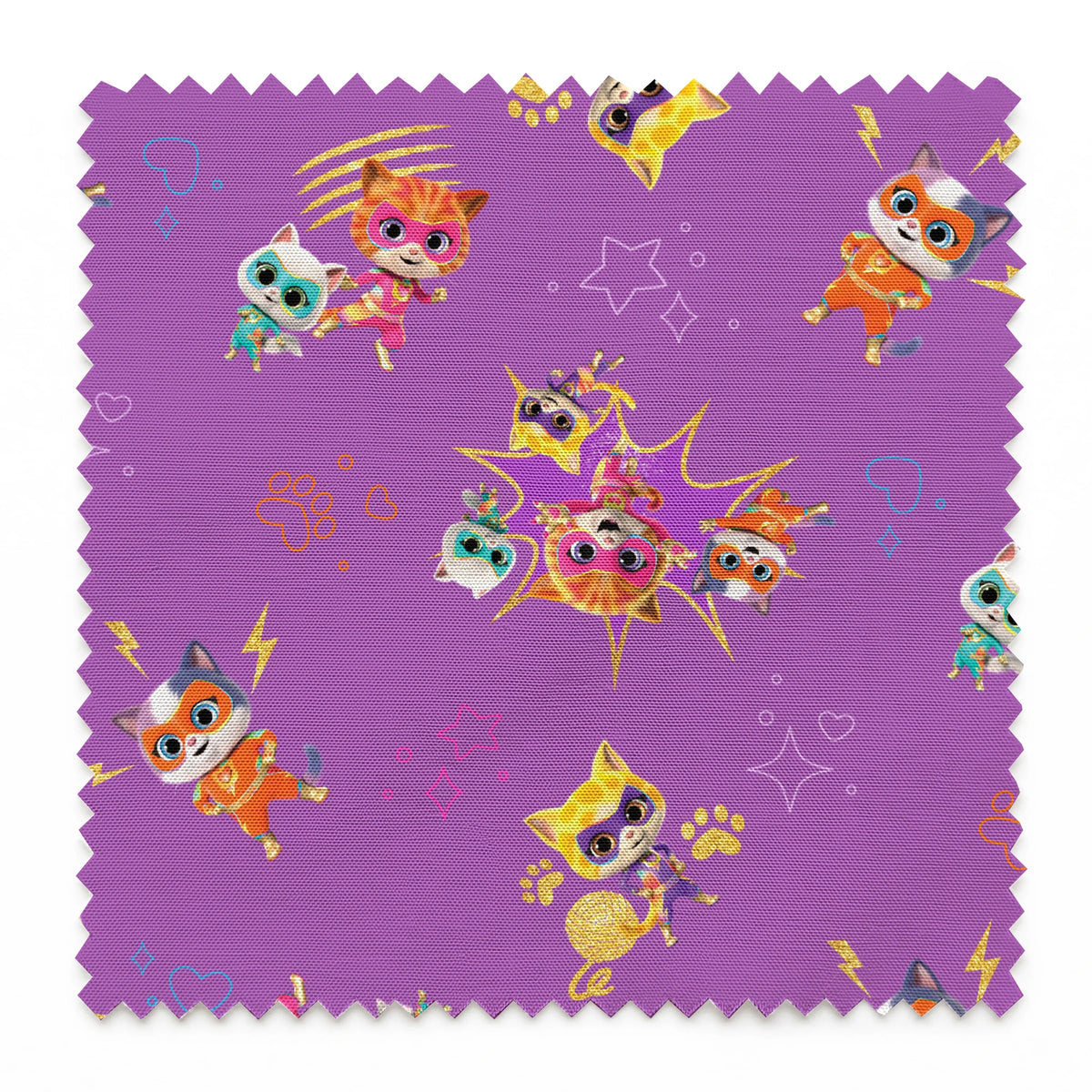 Disney Jr's. SuperKitties Fierce Fighters on Purple Fabric