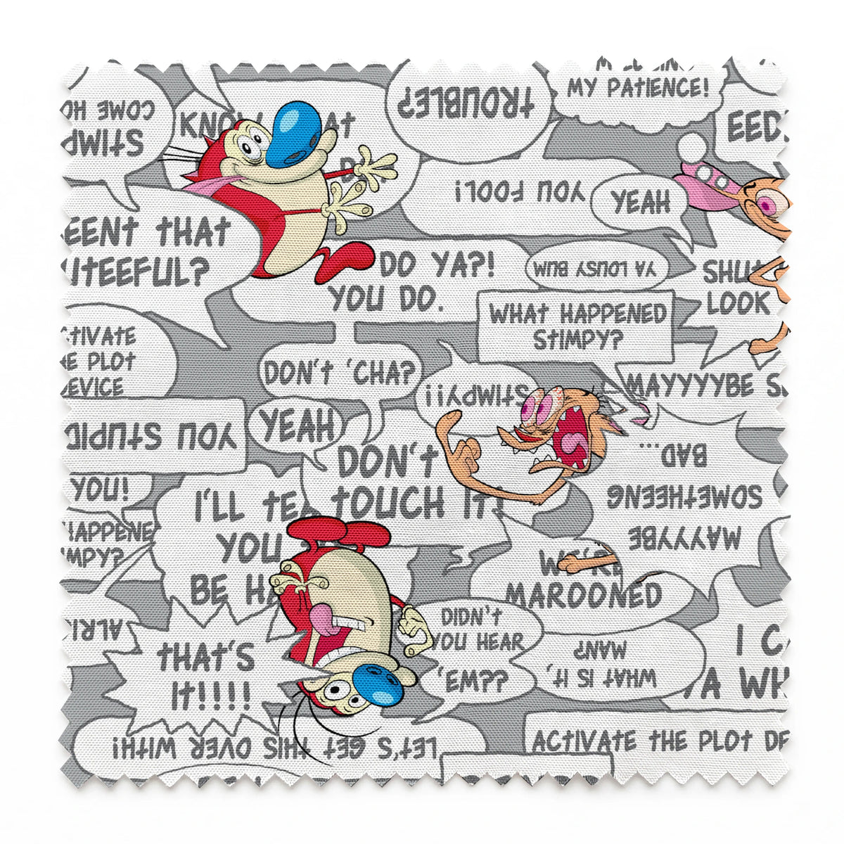 Ren & Stimpy Word Blurbs on Gray Fabric