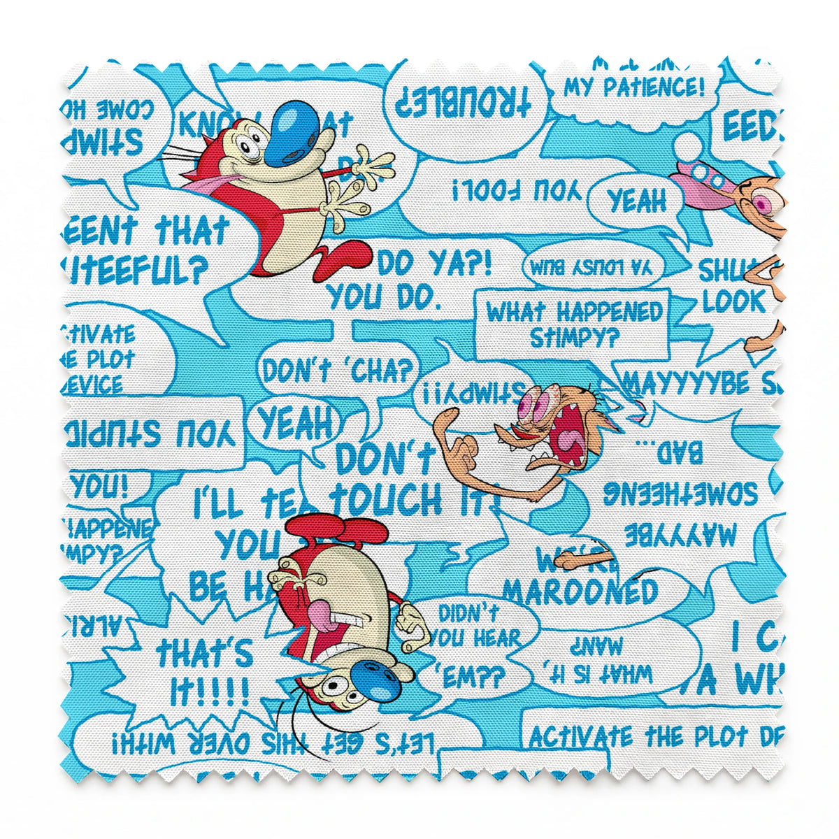 Ren & Stimpy Word Blurbs on Blue Fabric
