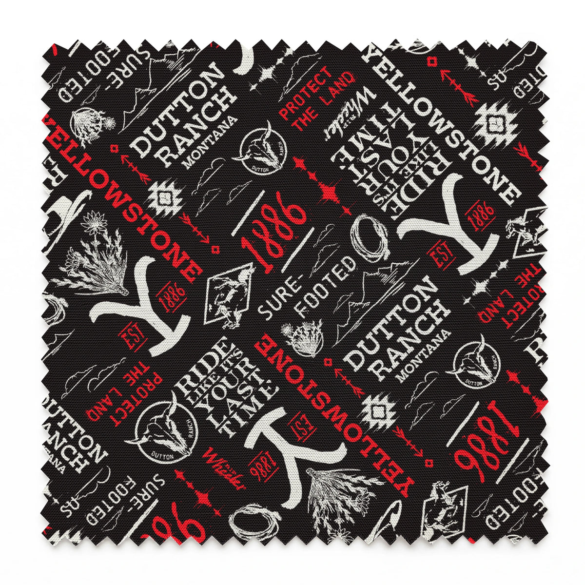 Paramount Yellowstone Verbiage Collage on Black Fabric