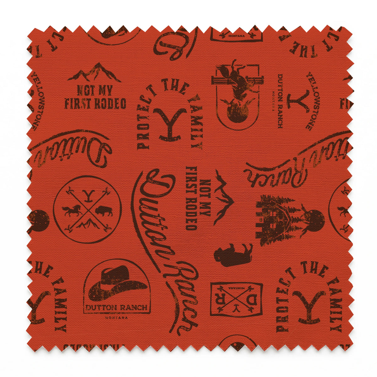 Paramount Yellowstone Dutton Ranch Icons on Rust Fabric