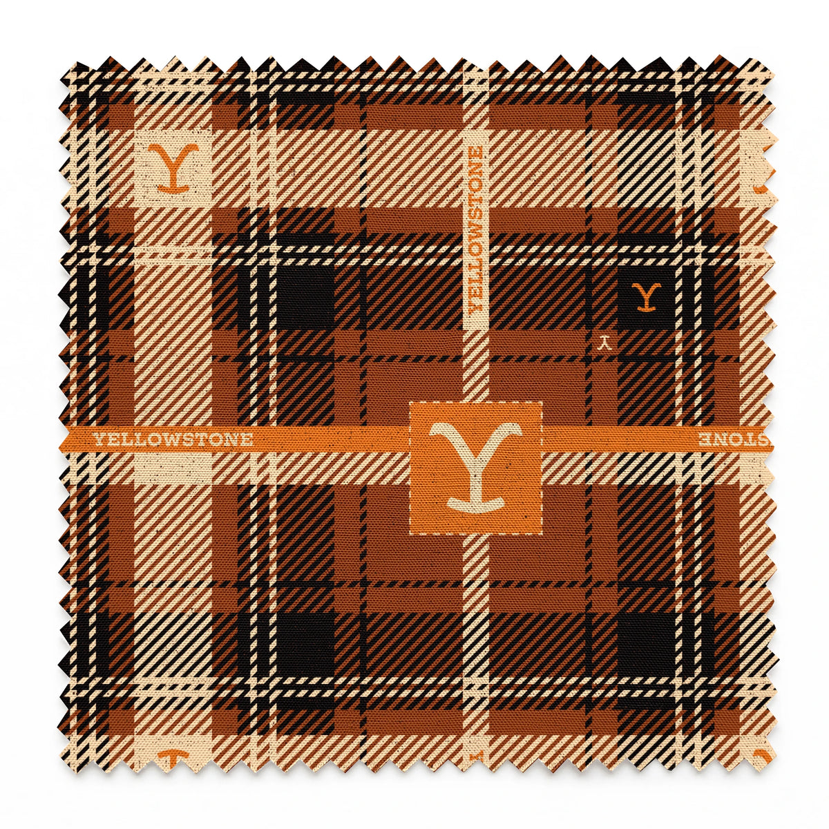 Paramount Yellowstone Rustic Plaid on Rust Fabric