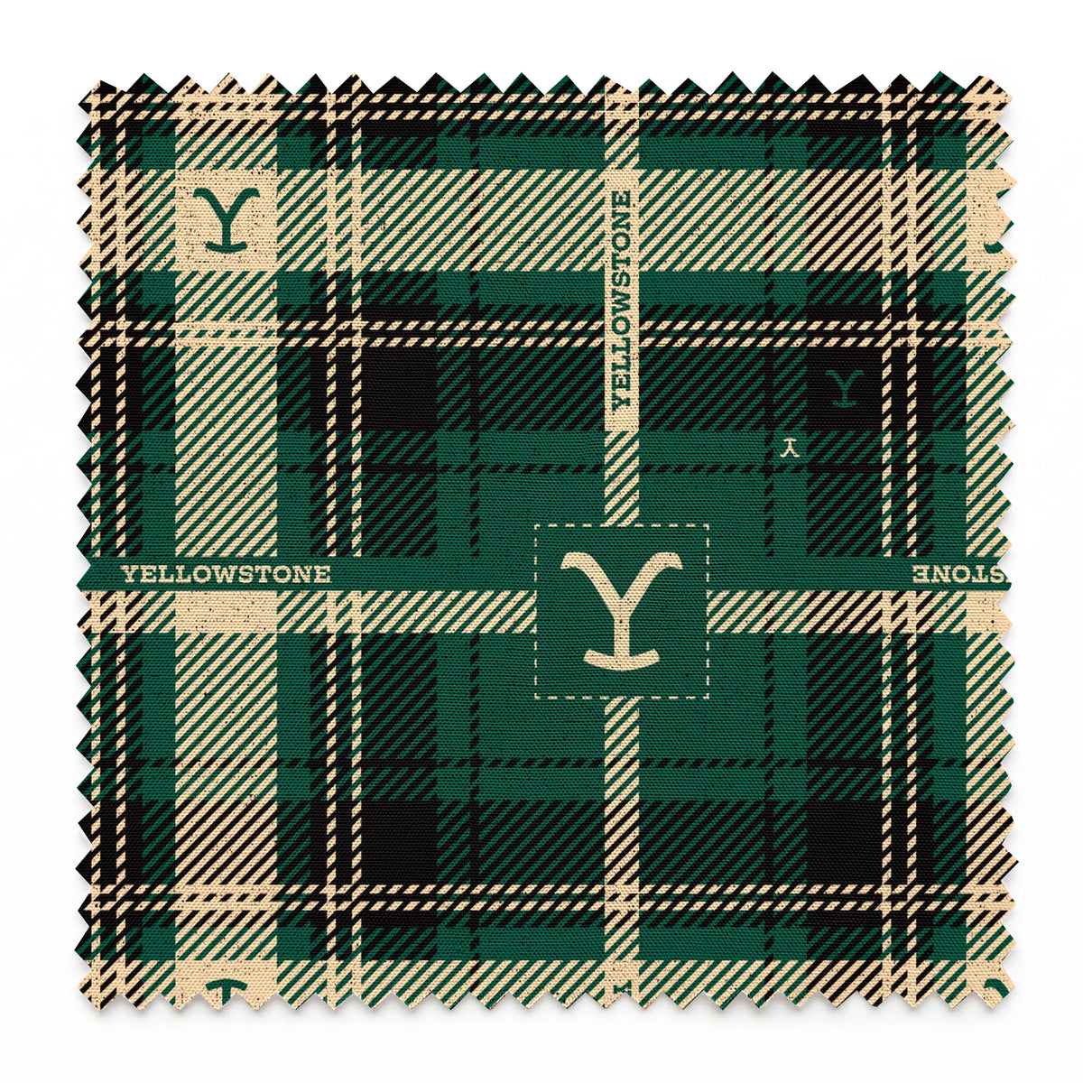 Paramount Yellowstone Rustic Plaid on Green Fabric