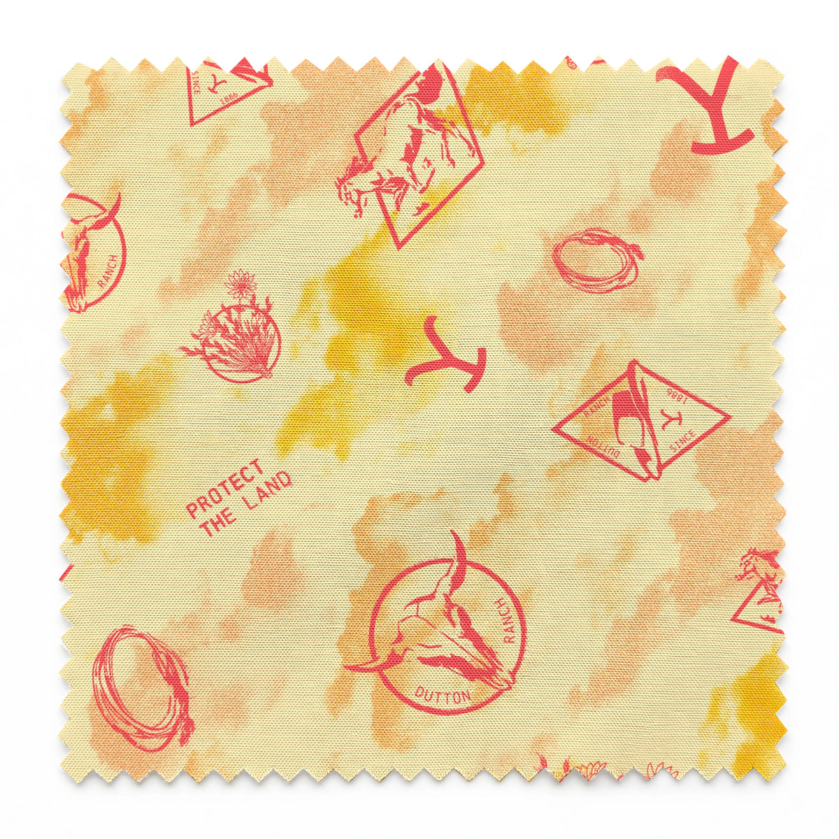 Paramount Yellowstone Icons in the Clouds on Sunset Yellow Fabric