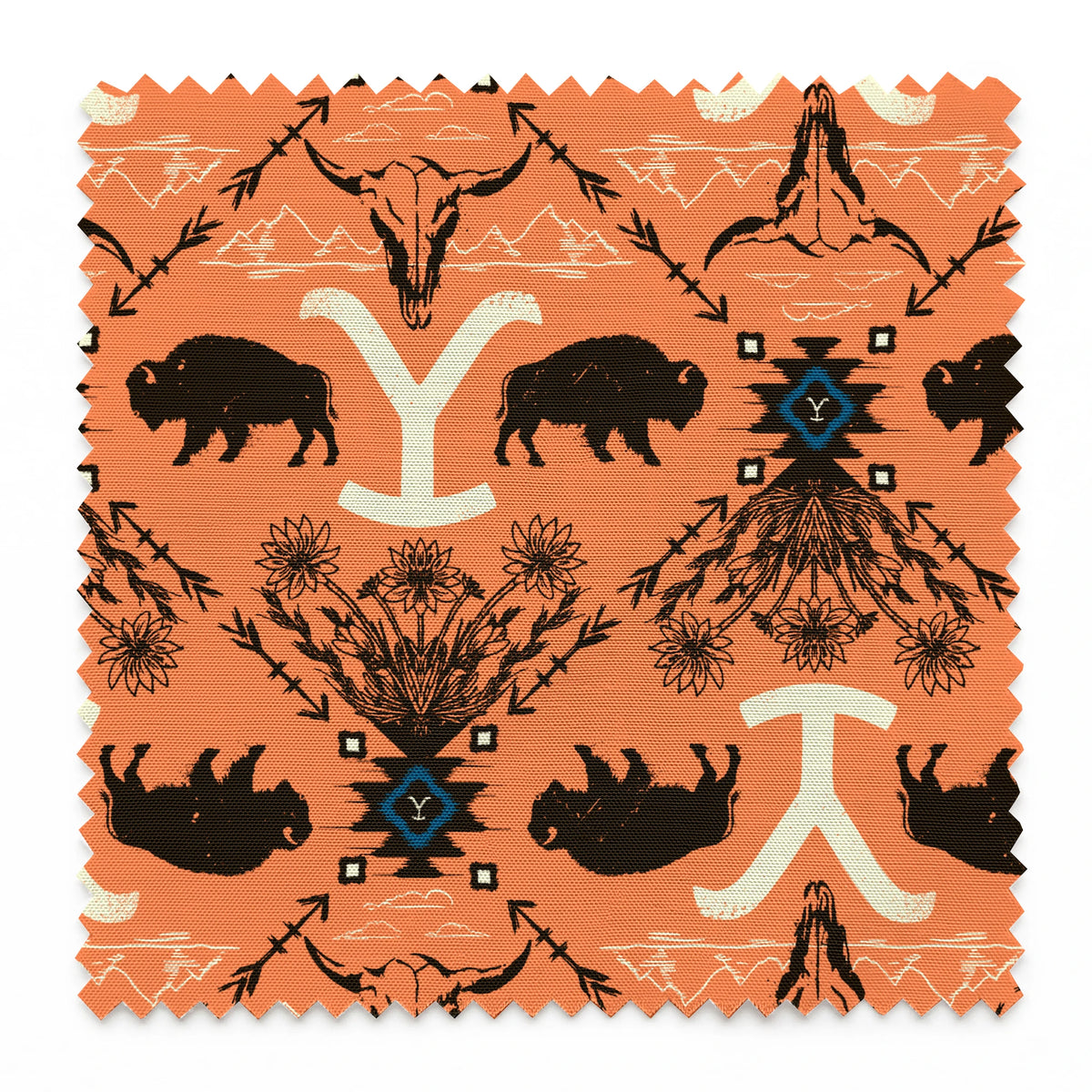 Paramount Yellowstone Bison Argyle on Orange Fabric