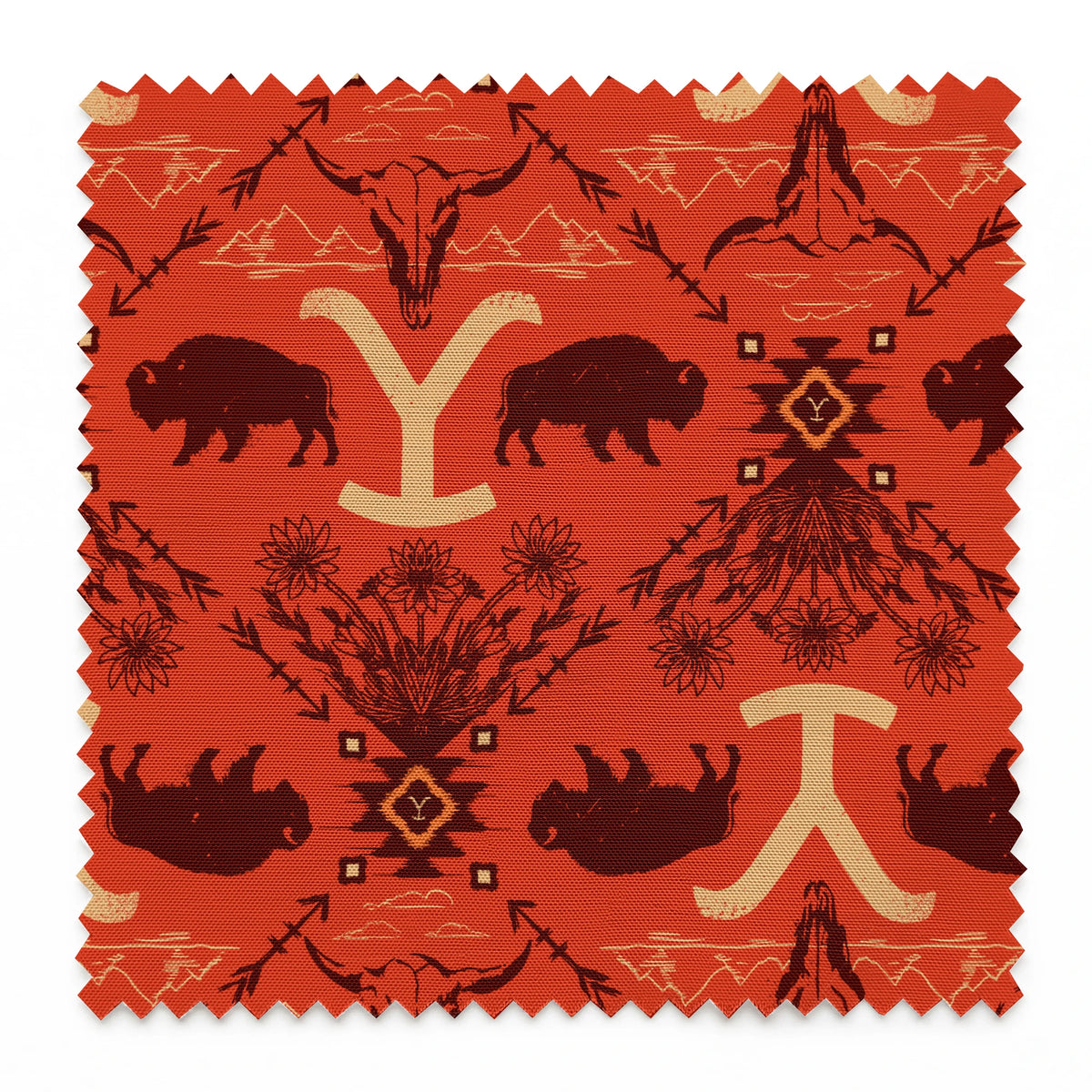 Paramount Yellowstone Bison Argyle on Burnt Orange Fabric