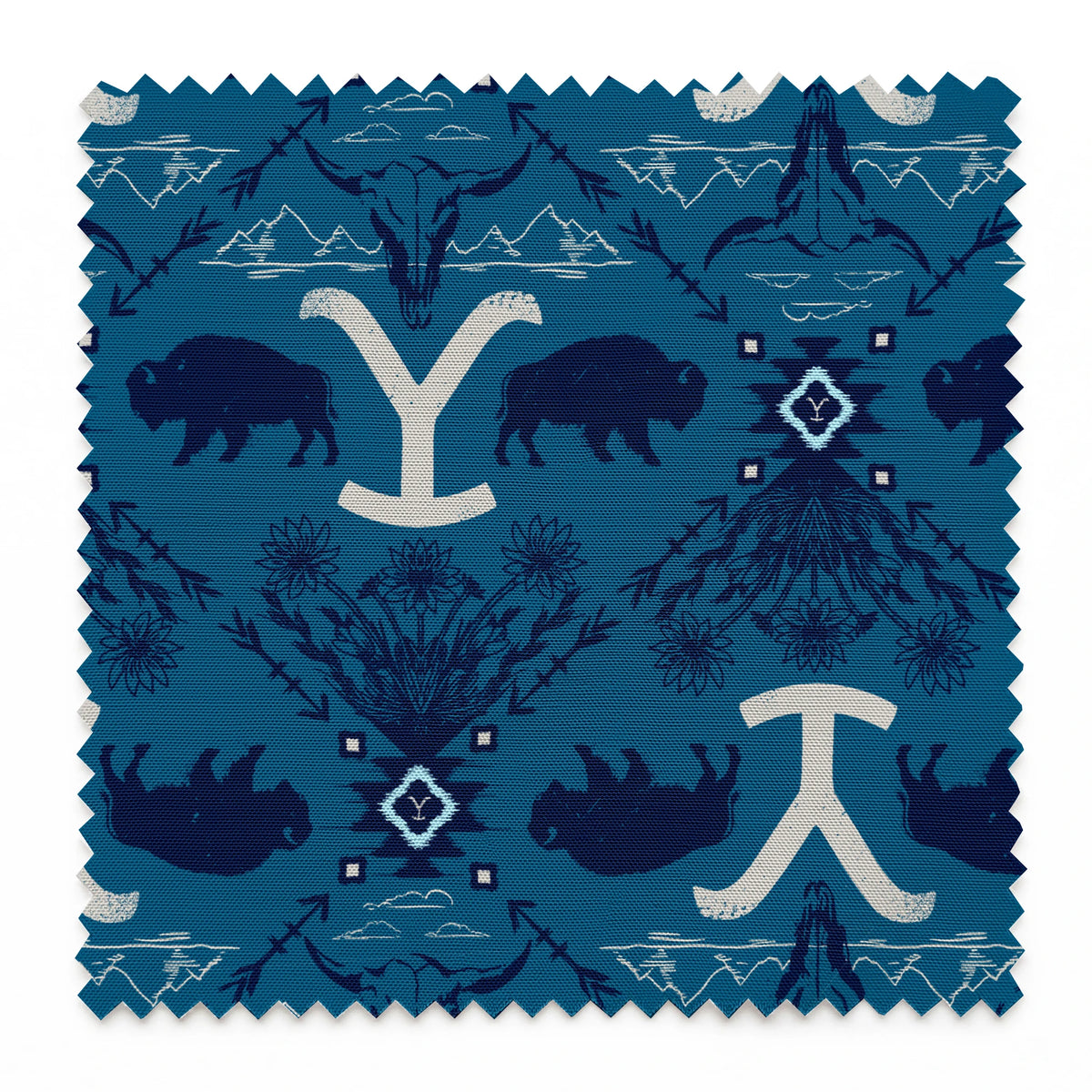 Paramount Yellowstone Bison Argyle on Blue Fabric