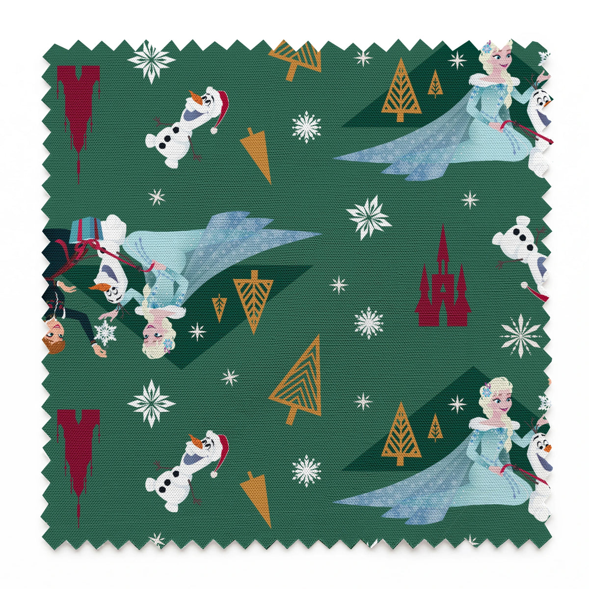 Disney Frozen  Holiday Tidings on Green Fabric