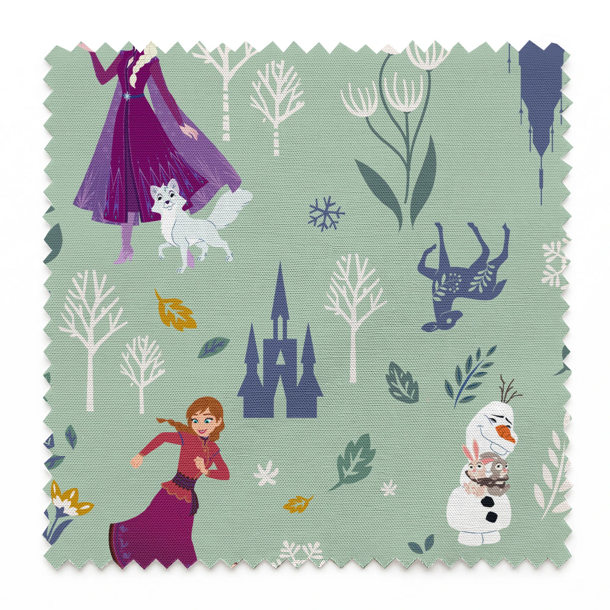 Disney Frozen  Winter Adventure on Green Fabric