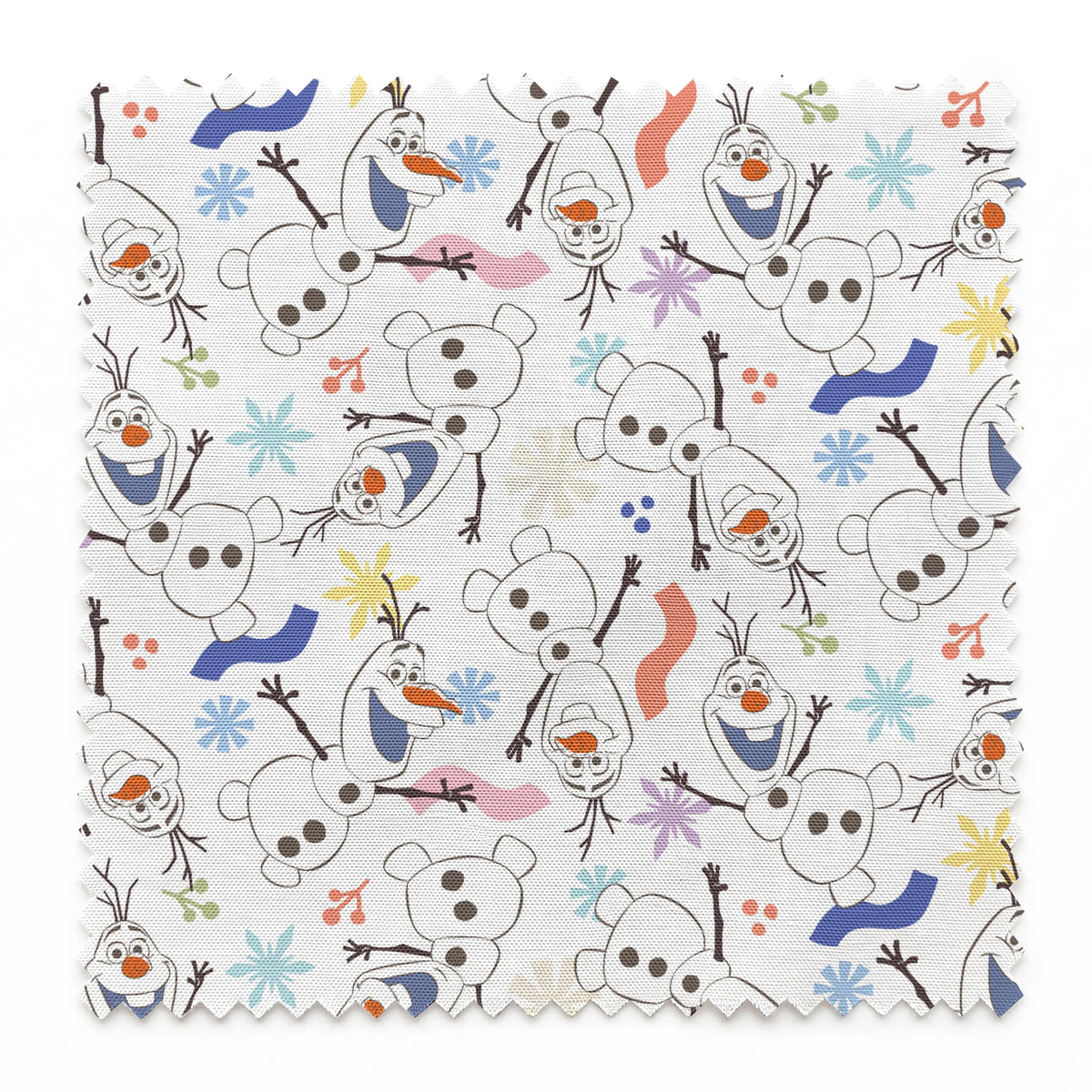 Disney Frozen  Colorful Olaf Toss on White Fabric