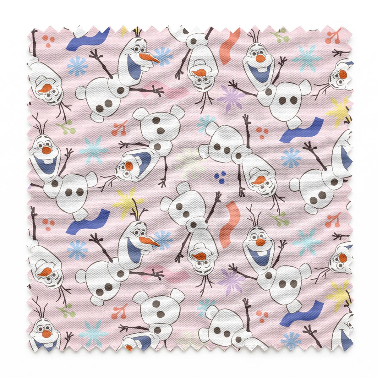 Disney Frozen  Colorful Olaf Toss on Pink Fabric