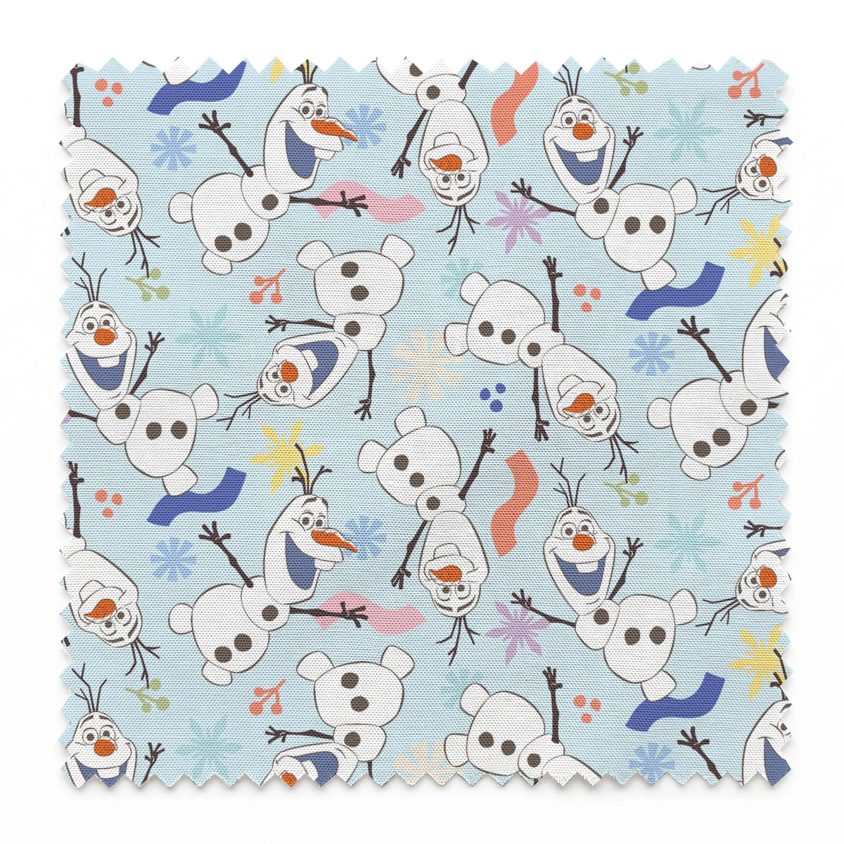 Disney Frozen  Colorful Olaf Toss on Blue Fabric