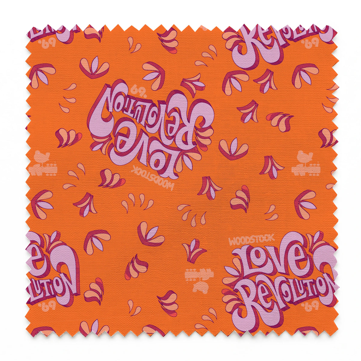 Woodstock Love Revolution on Orange Fabric