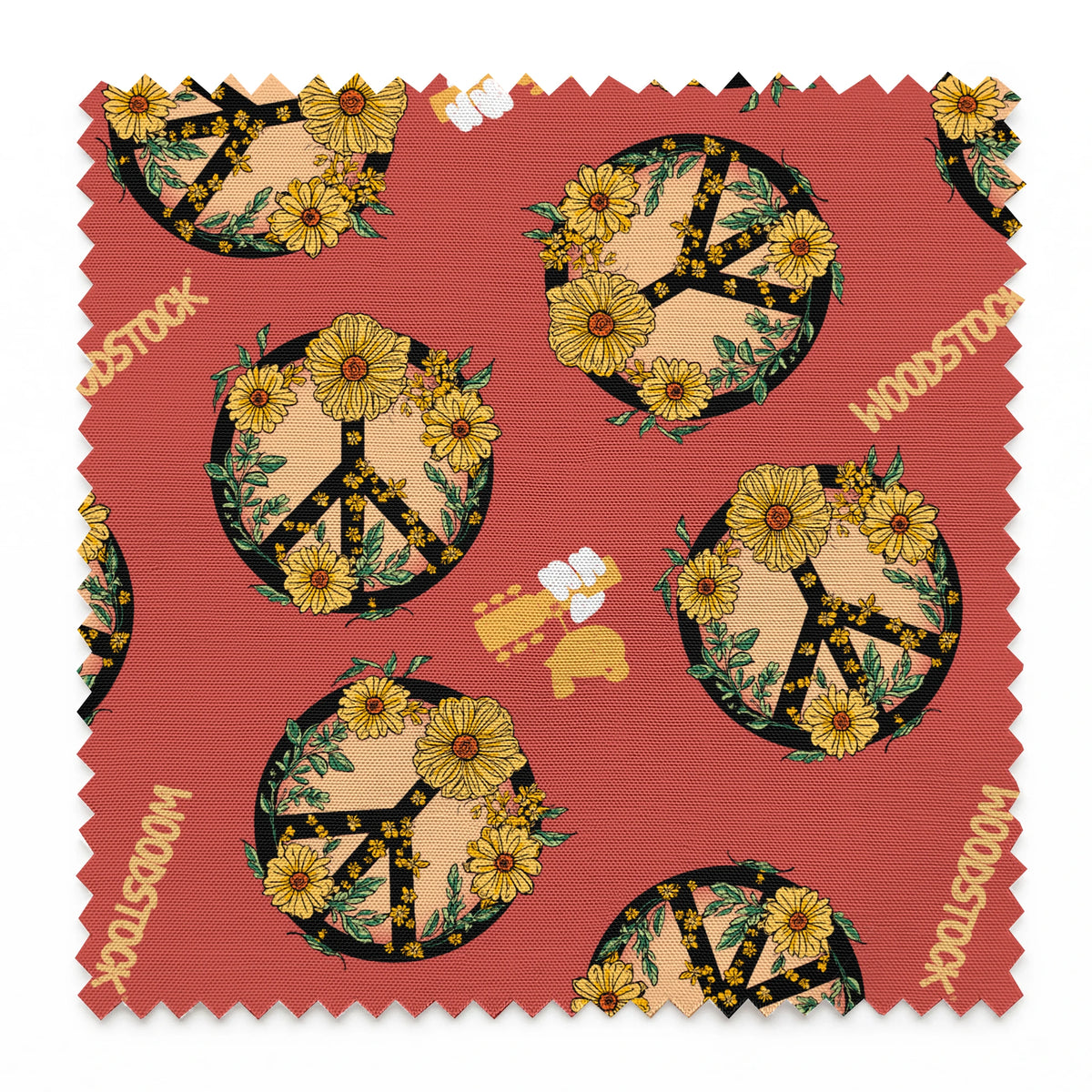 Woodstock Floral Peace Signs on Rust Fabric