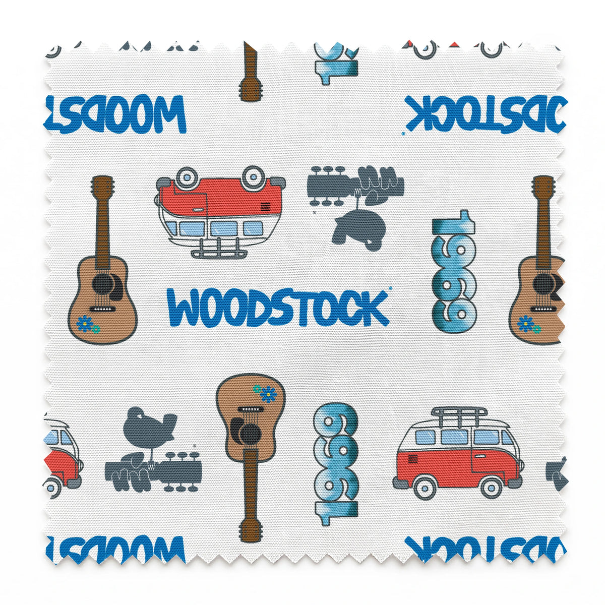Woodstock Guitars and Vans on White Fabric