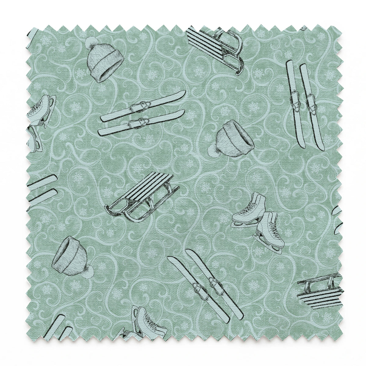 Saturday Evening Post Vintage Winter Fun on Light Green Fabric