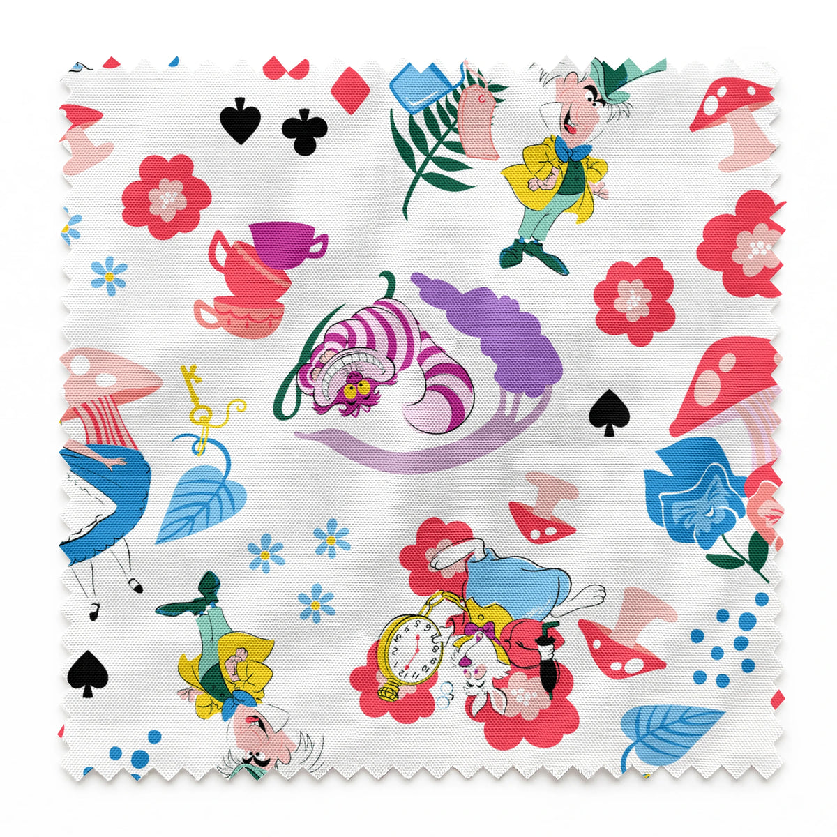 Disney Alice in Wonderland  Wandering in Wonderland on White Fabric