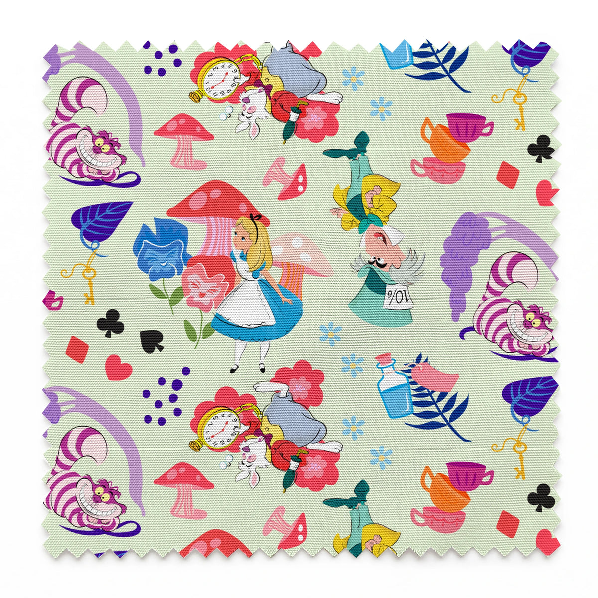 Disney Alice in Wonderland  Wandering in Wonderland on Green Fabric