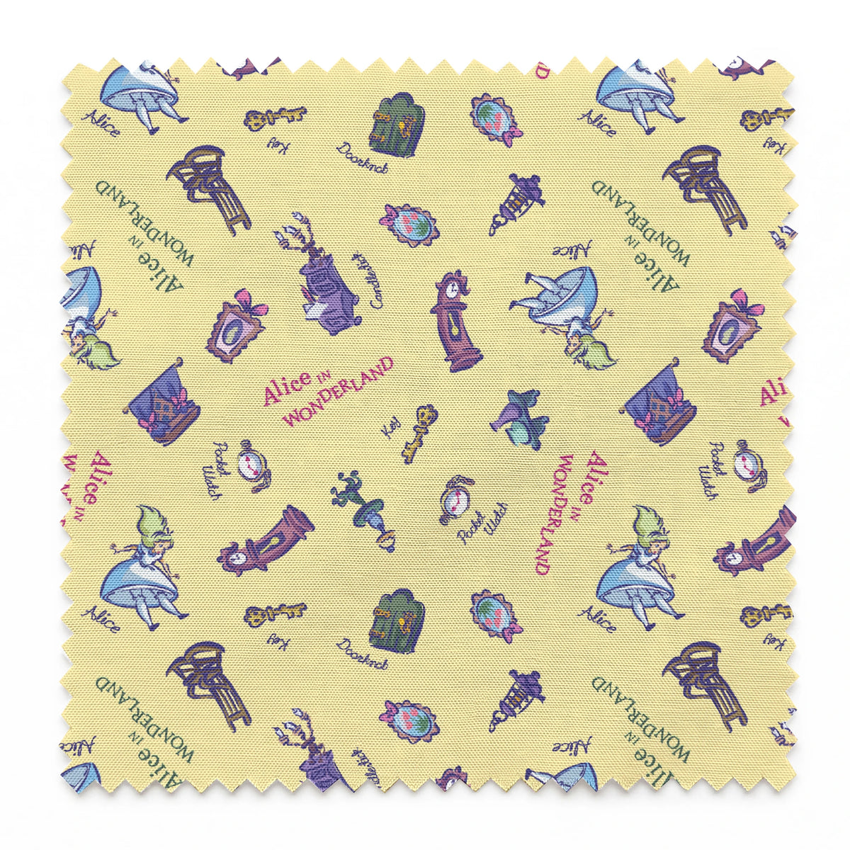 Disney Alice in Wonderland  Down the Rabbit Hole on Yellow Fabric