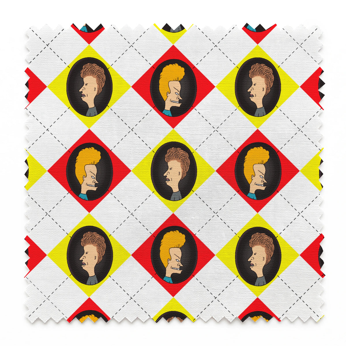 Paramount Beavis and Butt-Head Argyle on Red and Yellow Fabric