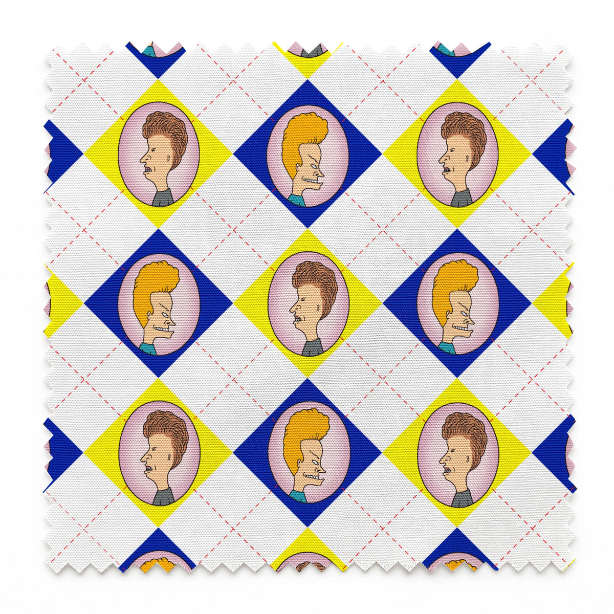 Paramount Beavis and Butt-Head Argyle on Blue and Yellow Fabric