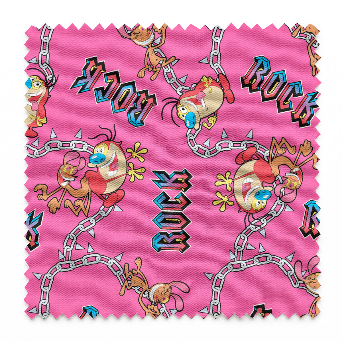 Ren & Stimpy Chained to Rock on Pink Fabric