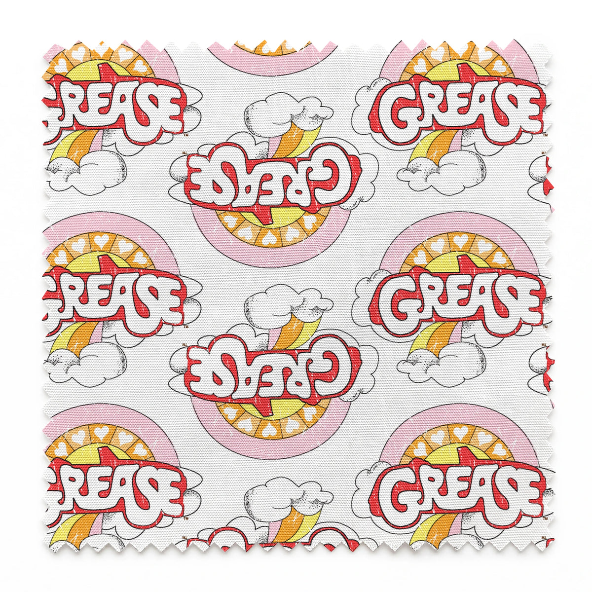 Paramount Grease  Retro Rainbow on White Fabric