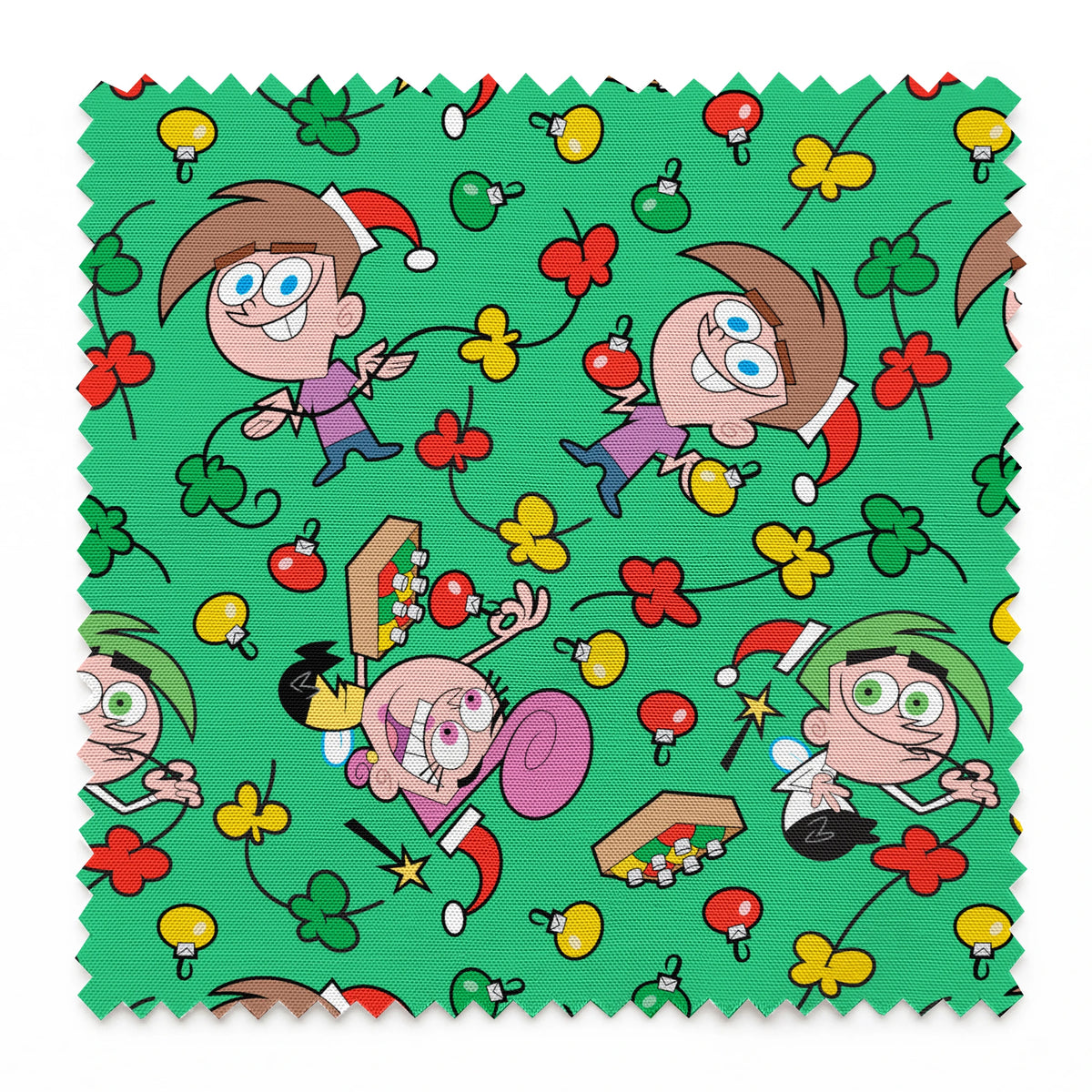 Paramount Fairly OddParents Tree Trimmings on Green Fabric