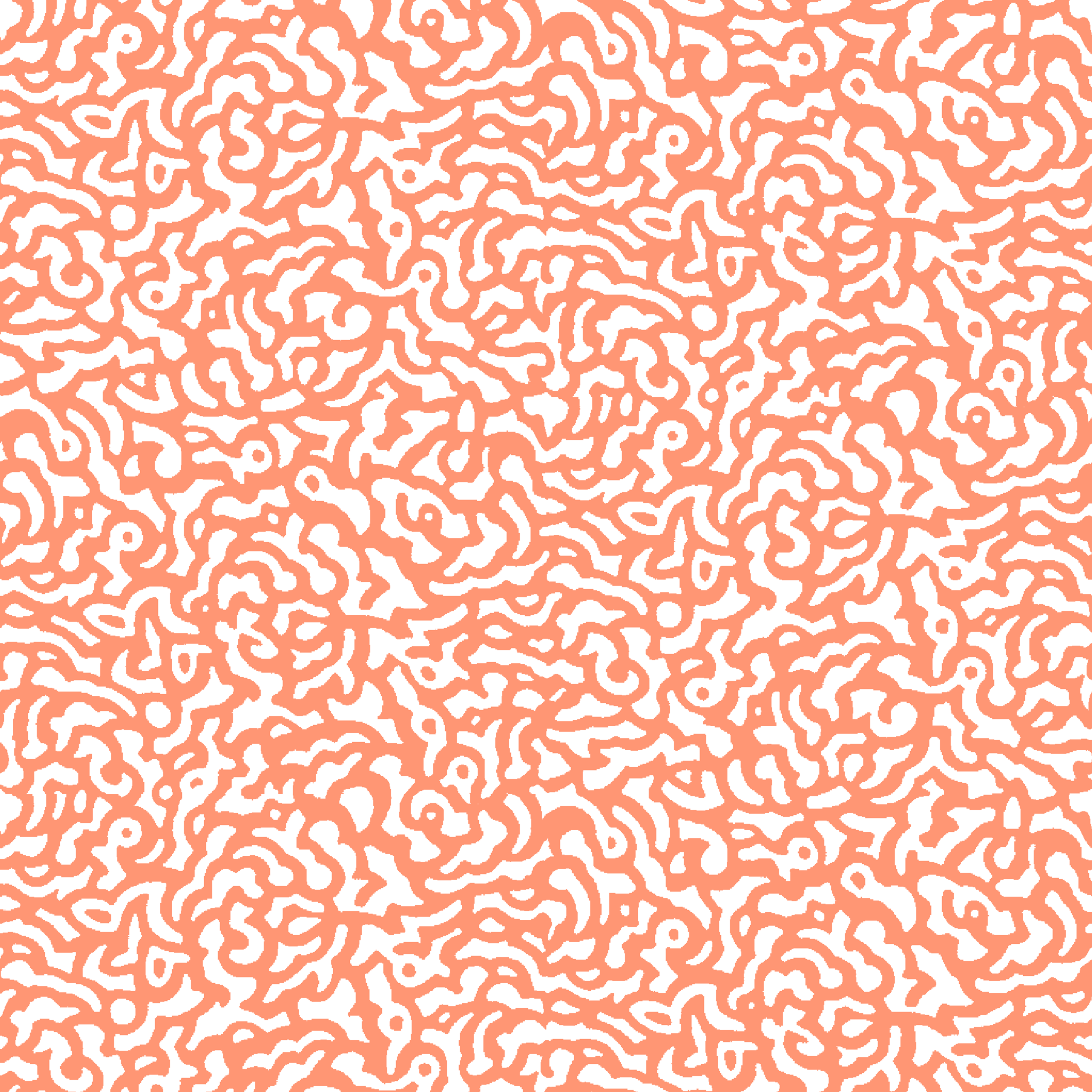 Coral squiggly pattern with organic, maze-like curves on white background tiled preview square