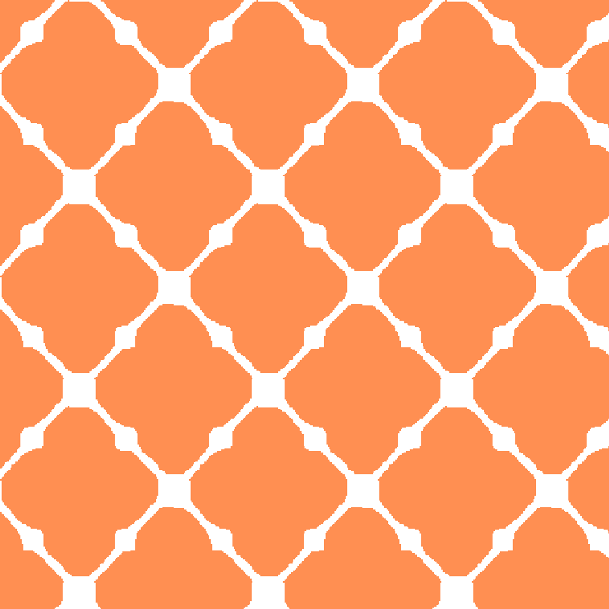 Geometric orange and white pattern with quatrefoil shapes forming a lattice design tiled preview square