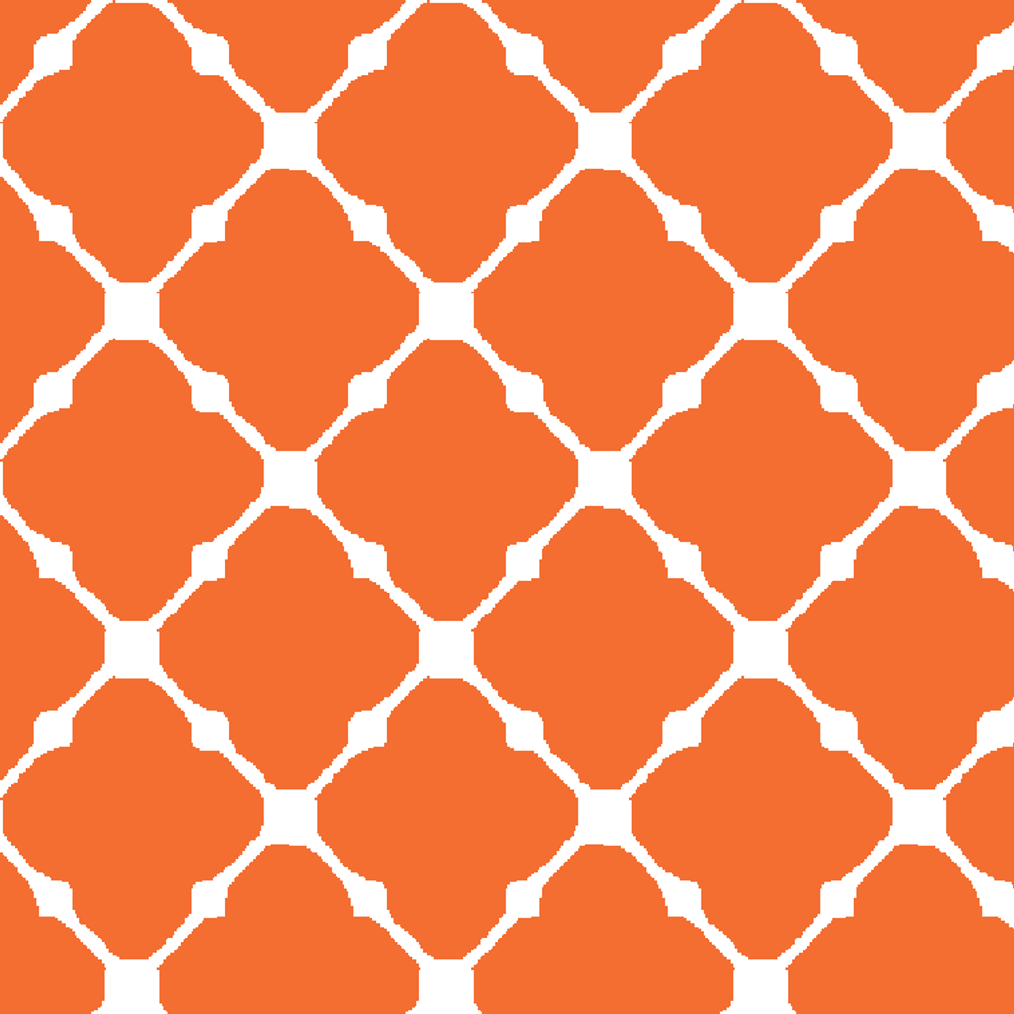 Burnt Orange and white quatrefoil pattern with smooth lattice design on orange background tiled preview square