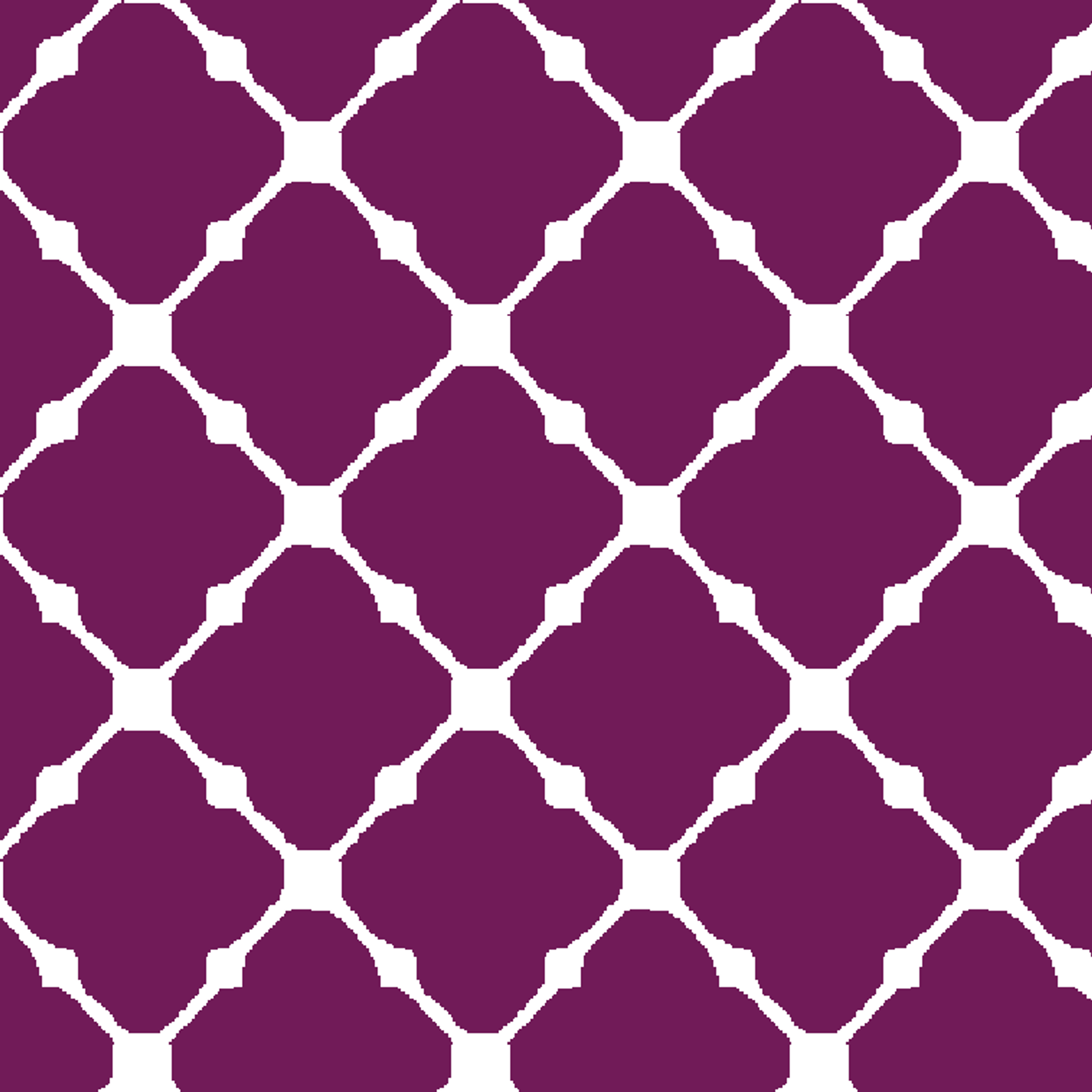 Plum quatrefoil pattern with white lattice outline on deep plum background tiled preview square