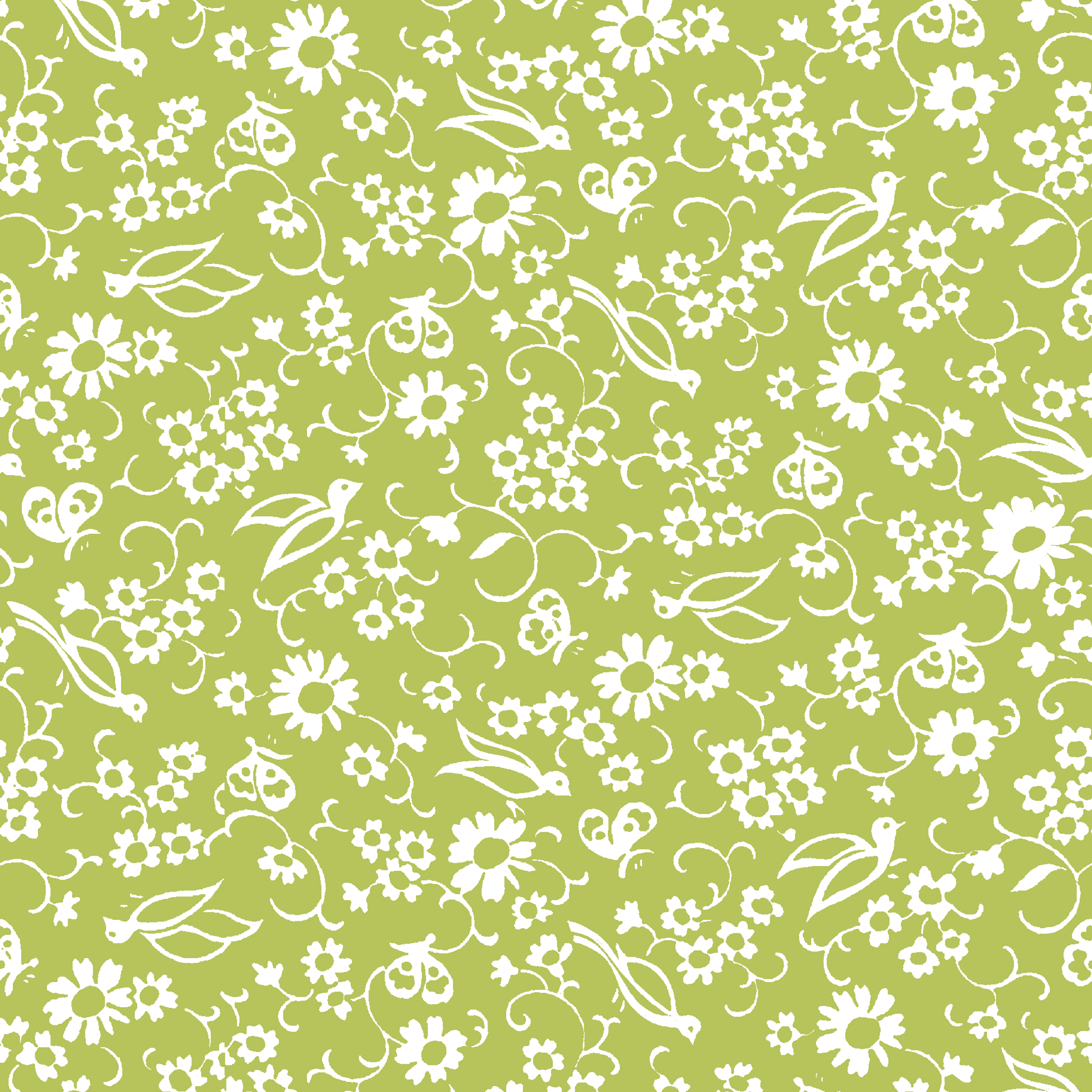 White bird and floral pattern on a vibrant lime green background. tiled preview square