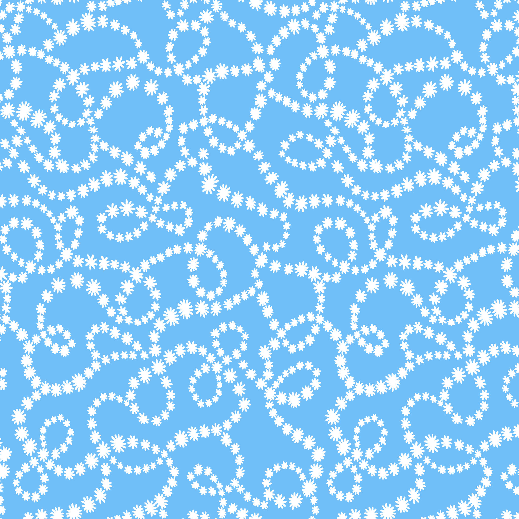 Sky blue background with swirling white dotted pattern resembling beaded strings or pearls arranged in curving lines tiled preview square