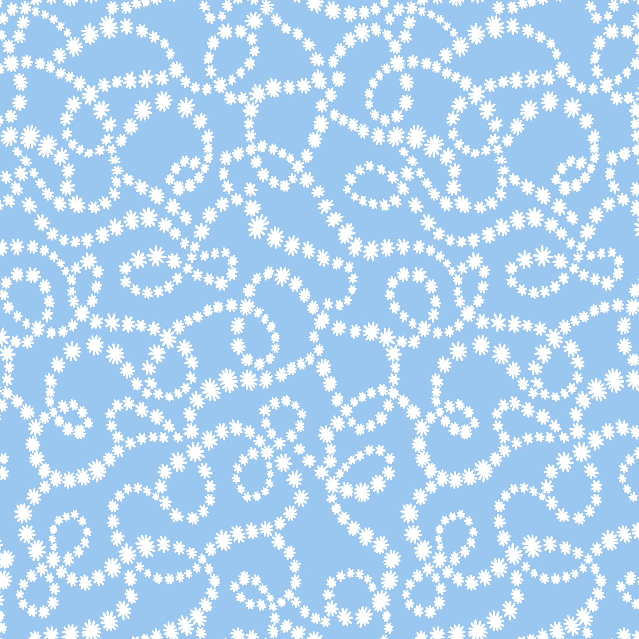 Pale blue background with white dotted swirling pattern resembling strings of pearls or bubbles in abstract curves tiled preview square