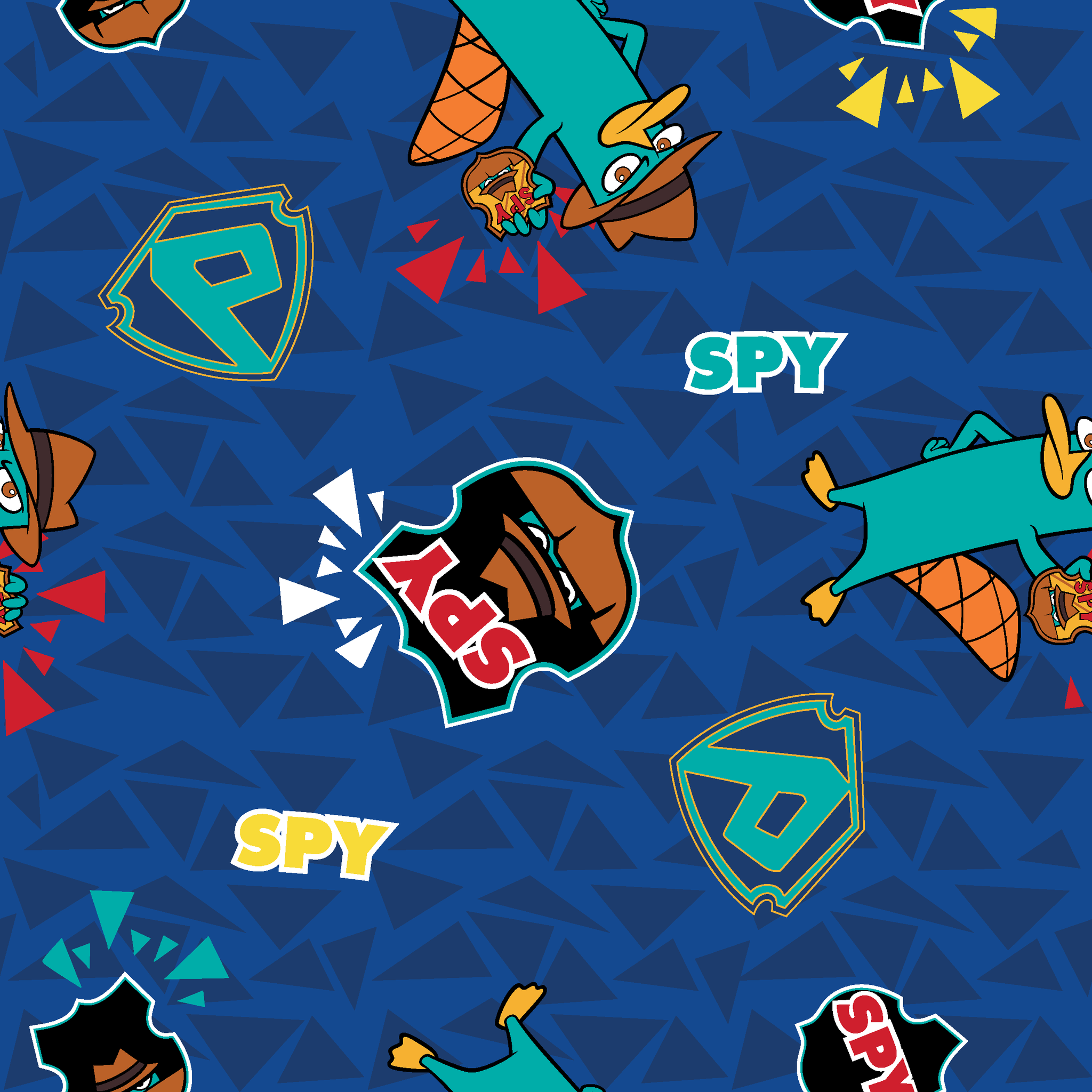 Colorful Perry the Platypus pattern with "SPY" text on blue geometric background tiled preview square