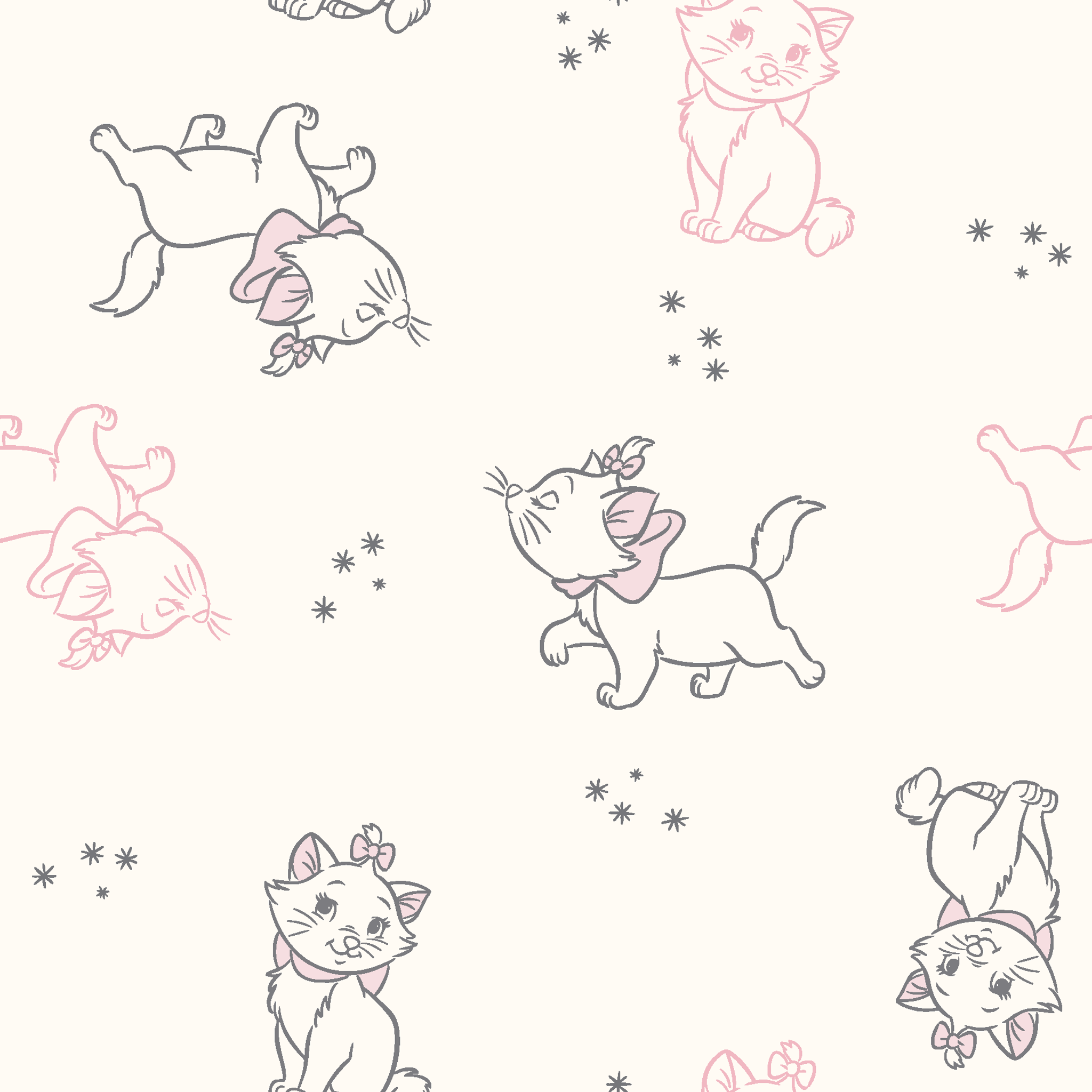 Line drawing pattern of Marie in pink and gray on cream background with small star accents tiled preview square