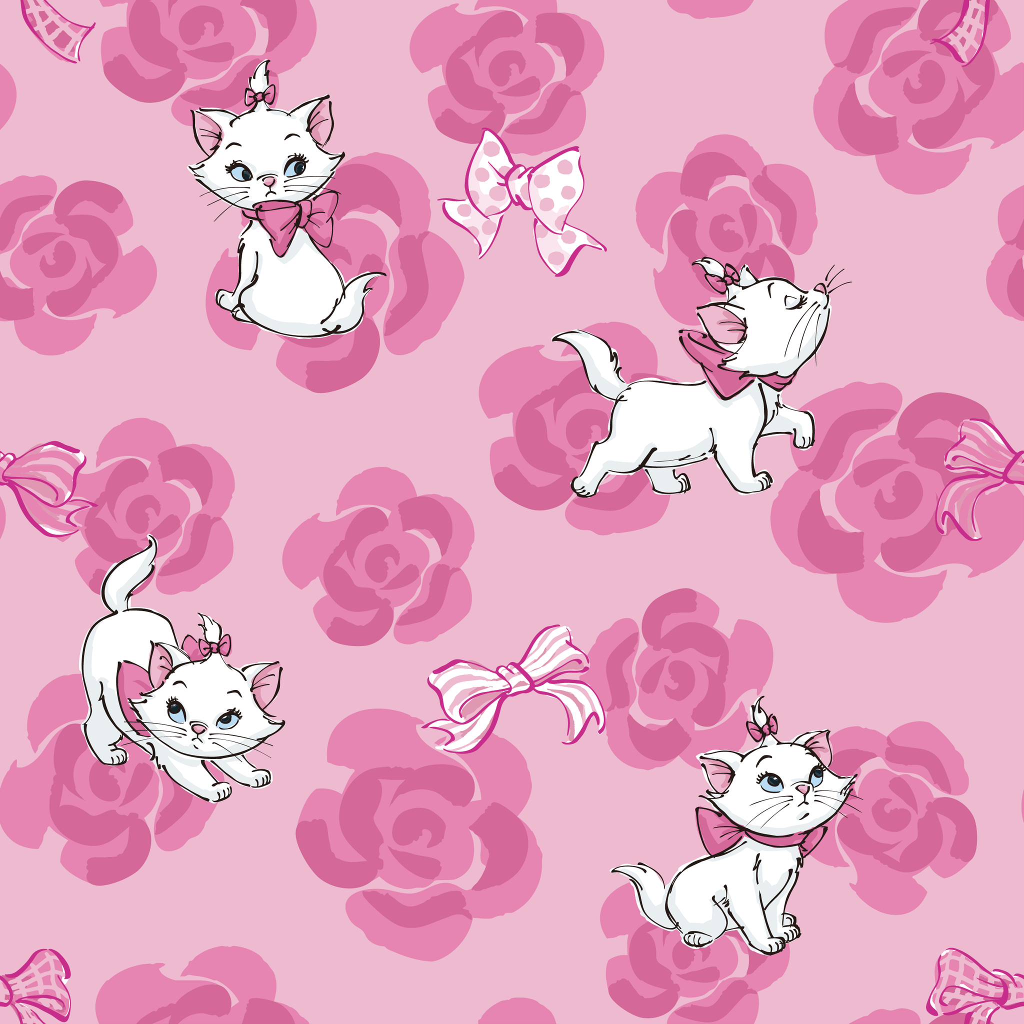Marie from The Aristocats playing on pink rose pattern background tiled preview square