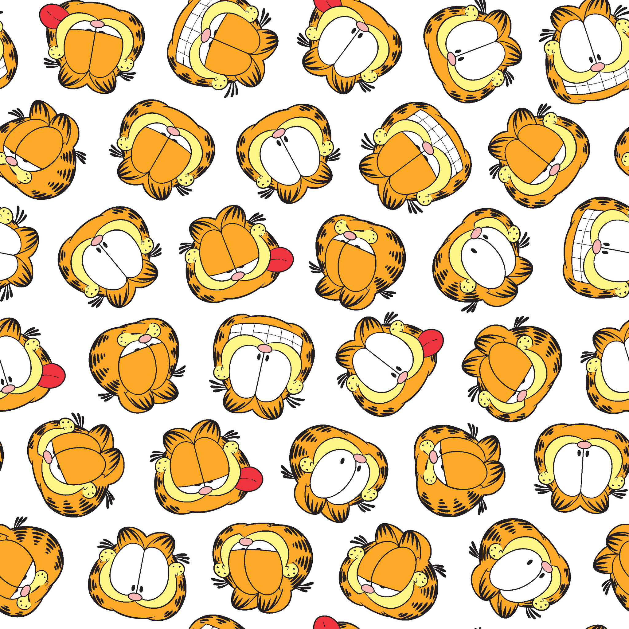 Pattern of cartoon cat faces with orange and yellow coloring against white background tiled preview square