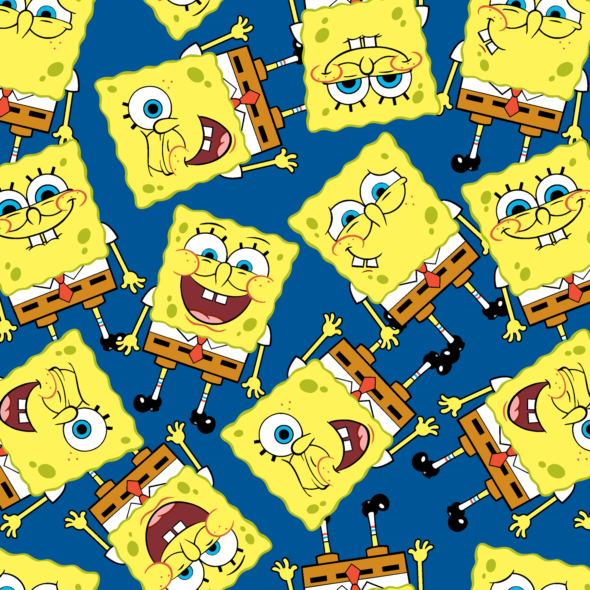 SpongeBob SquarePants pattern featuring various expressions on blue background tiled preview square