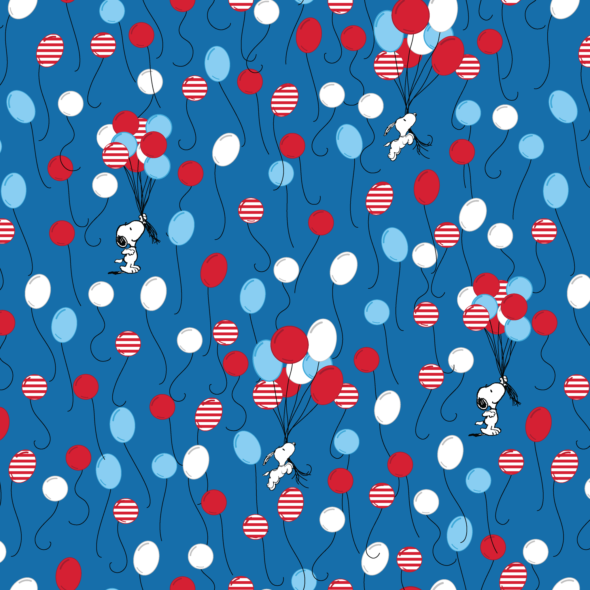 Snoopy patriotic blue pattern with red, white, and blue balloons and stars in American flag style tiled preview square