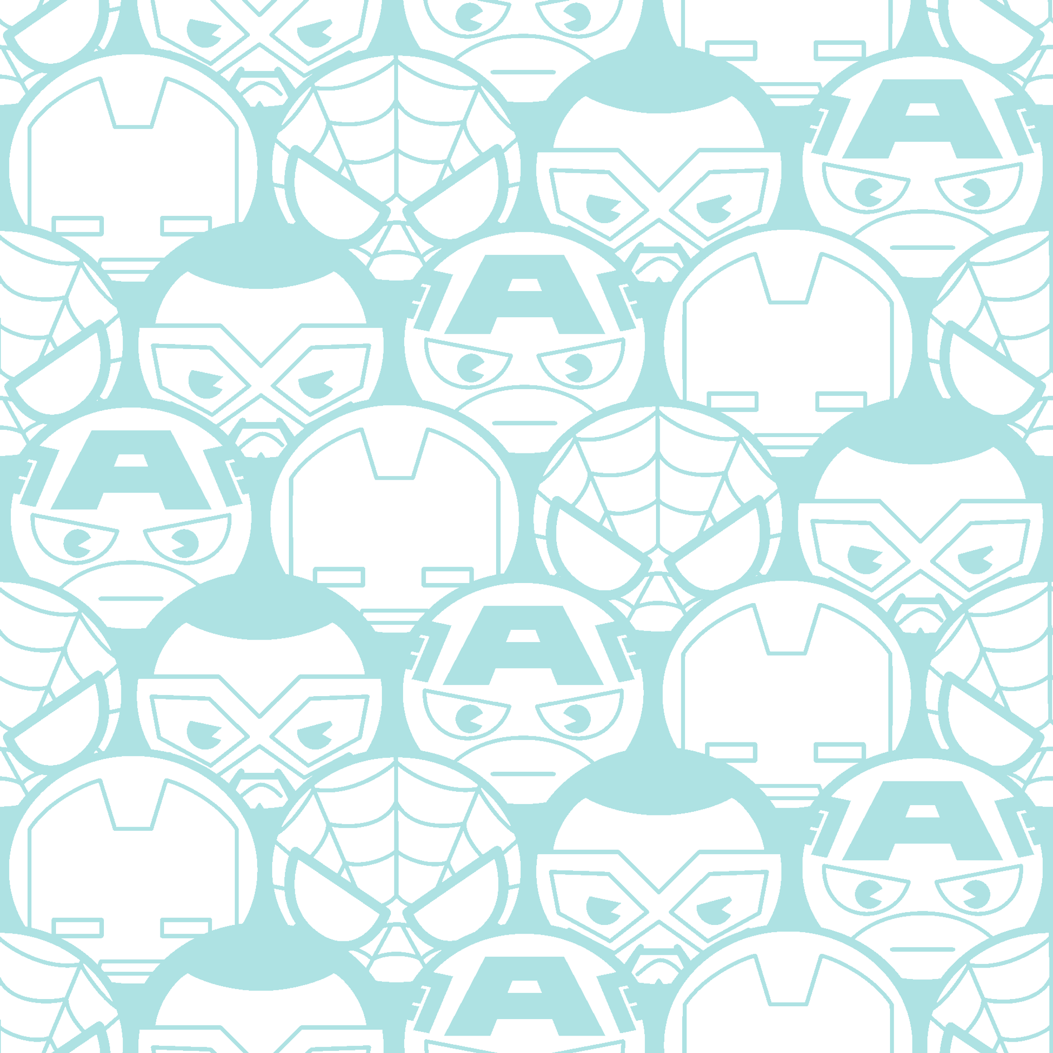 Light blue and white pattern of stylized superhero masks and helmets in a repeating design tiled preview square