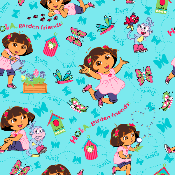 Nickelodeon Dora the Explorer Turquoise Garden Friends | Fabric by