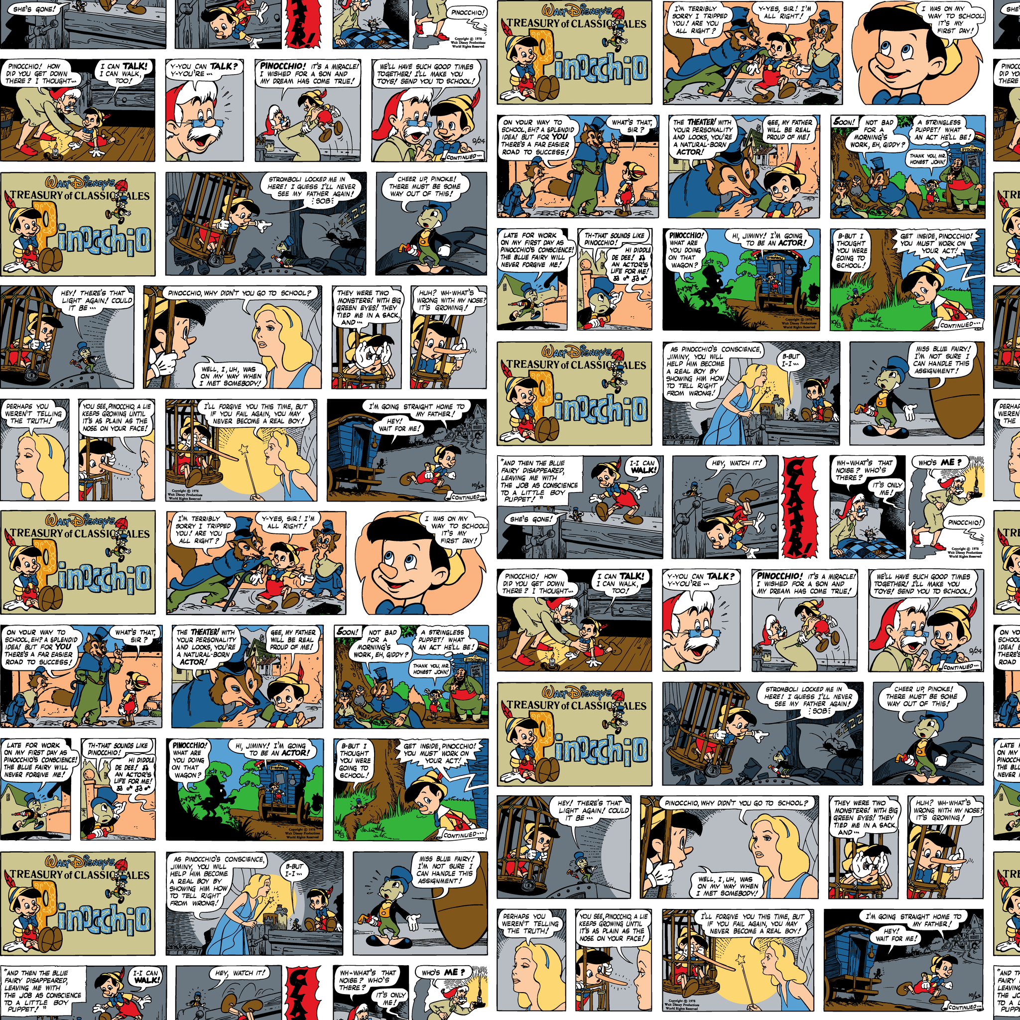 Comic strip collage featuring multiple panels from vintage comics with colorful characters, speech bubbles, and various cartoon scenes arranged in a grid pattern. tiled preview square