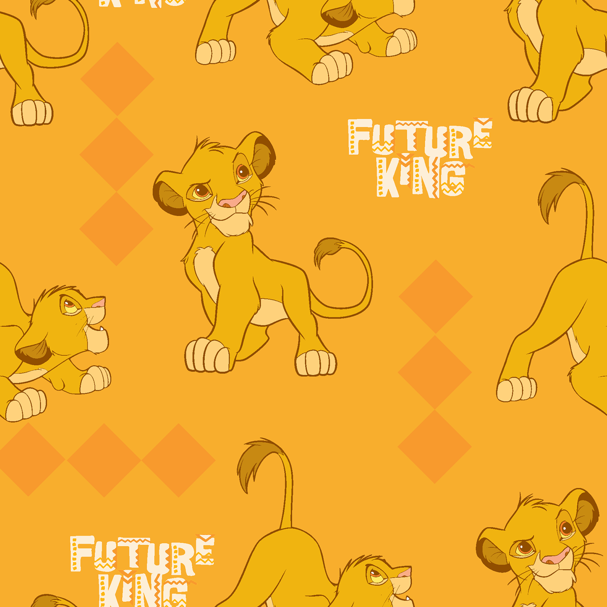 Young lion cub cartoon pattern on orange diamond background with "Future King" text tiled preview square
